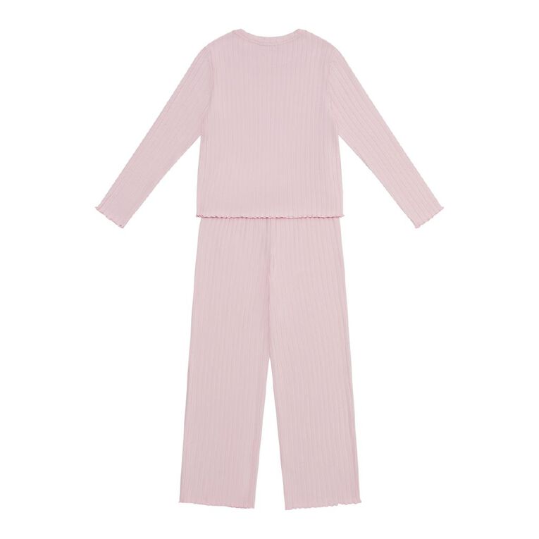 H&H Girls' Brushed Rib Long Sleeve Pyjama Set, Pink Light, hi-res