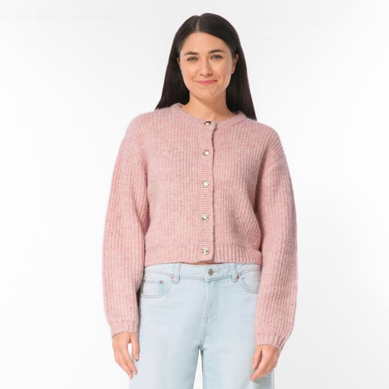 H&H Women's Fluffy Knit Cardigan, Pink Light, hi-res