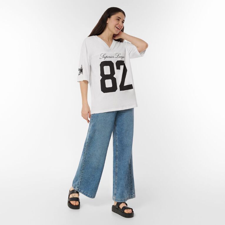 H&H Women's Short Sleeve Slouchy Sports Tee, White, hi-res