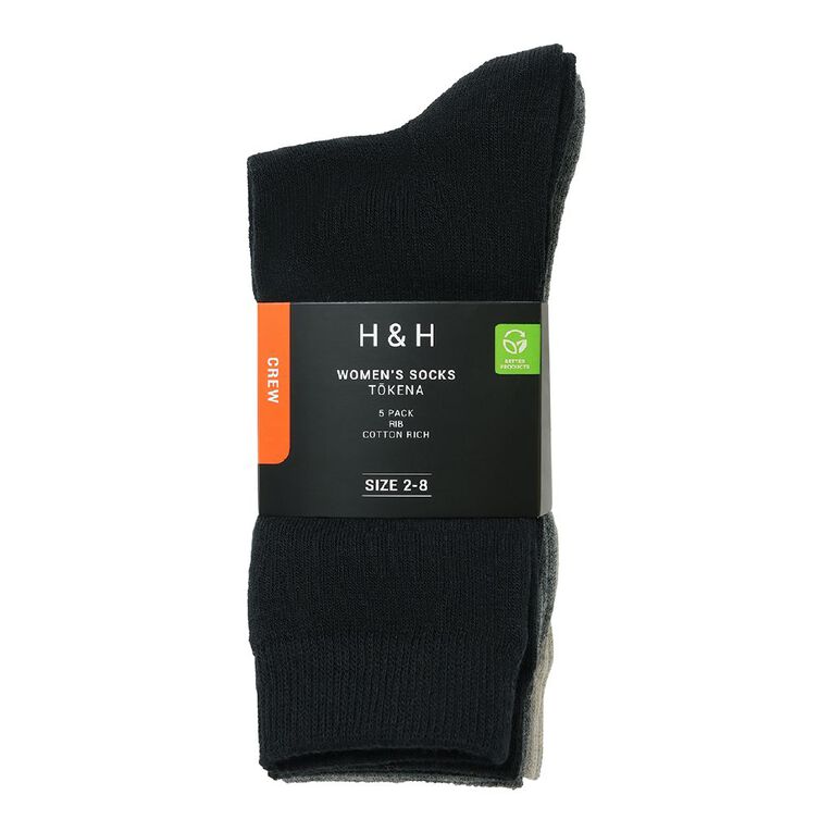 H&H Women's Crew Mixed Socks 5 Pack, Black, hi-res