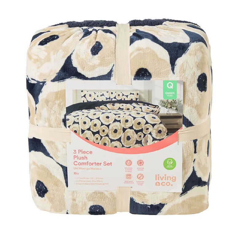 Living & Co Plush 3 Piece Comforter Set Multi-Coloured Queen, Multi-Coloured, hi-res