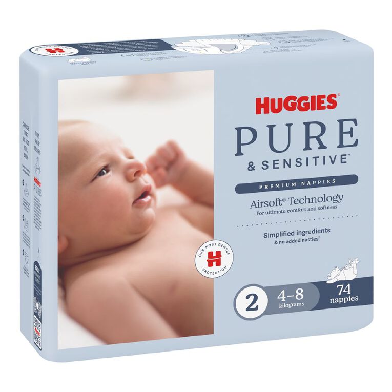 Huggies Pure and Sensitive Nappies Size 2 74x2, , hi-res