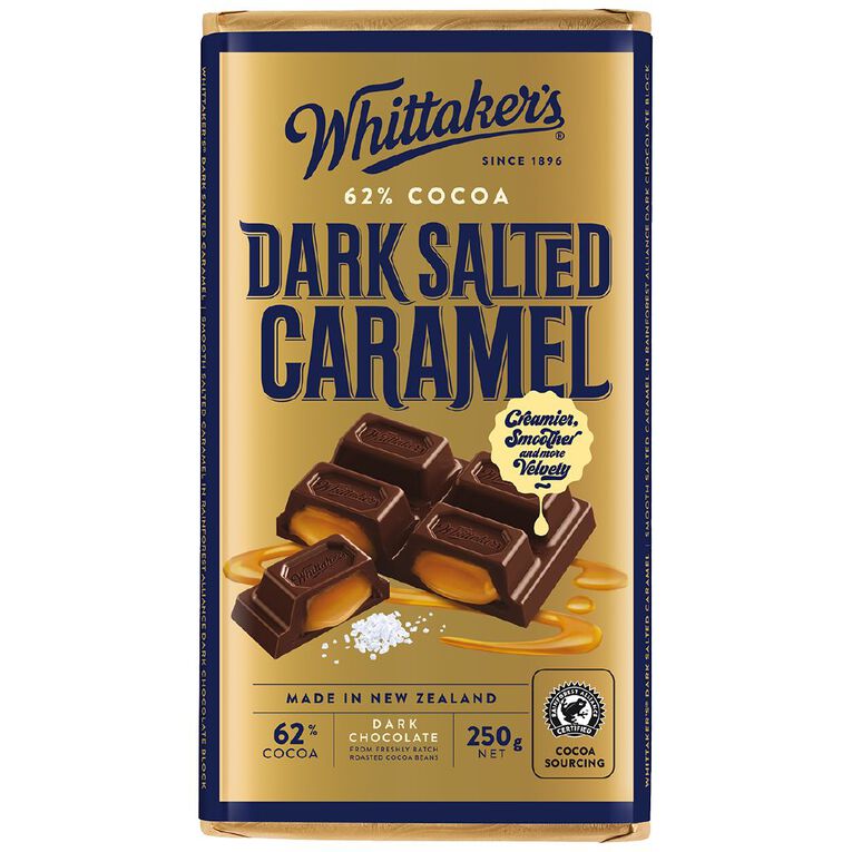 Whittaker's Dark Salted Caramel Chocolate Block 250g, , hi-res