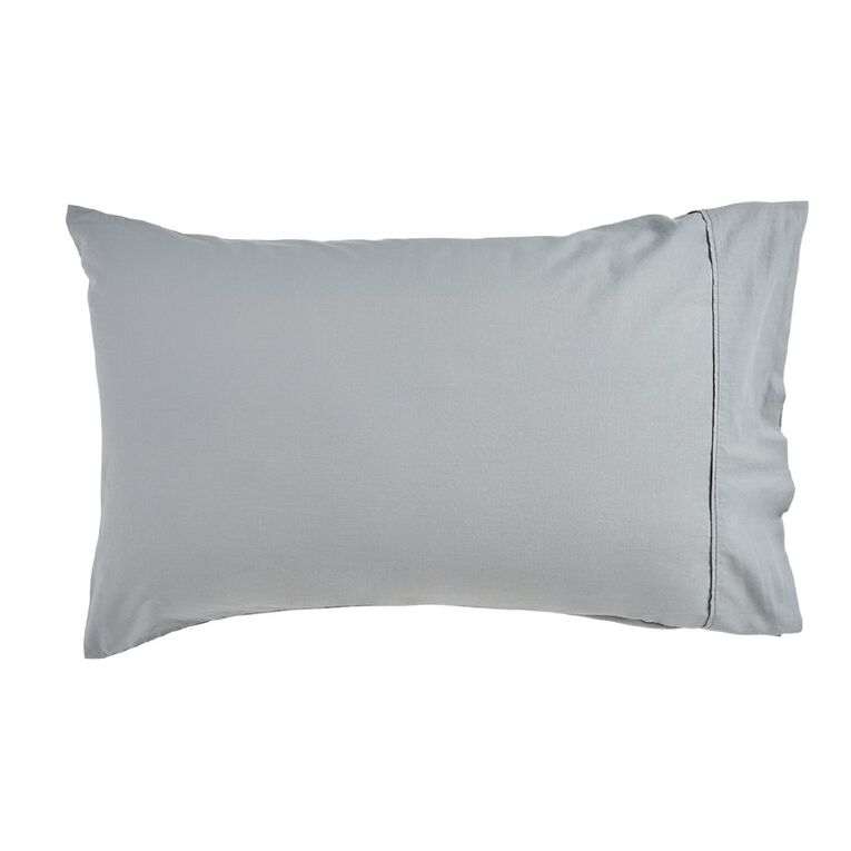 Living & Co 100% Washed Cotton 2 Pack Pillowcase Silver 48cm x 73cm, Silver, hi-res