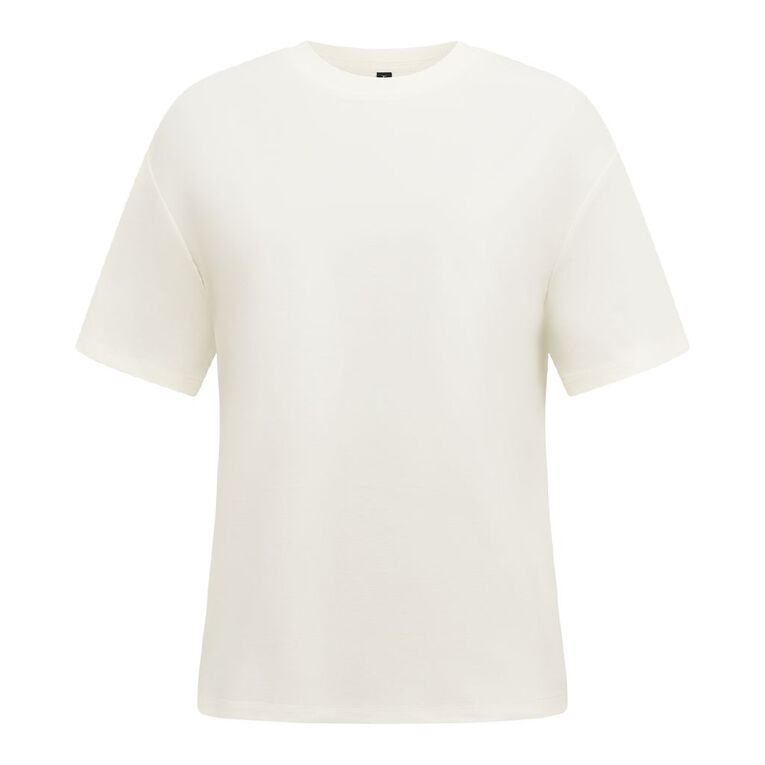 H&H Women's Short Sleeve Boxy Plain Tee, Cream, hi-res