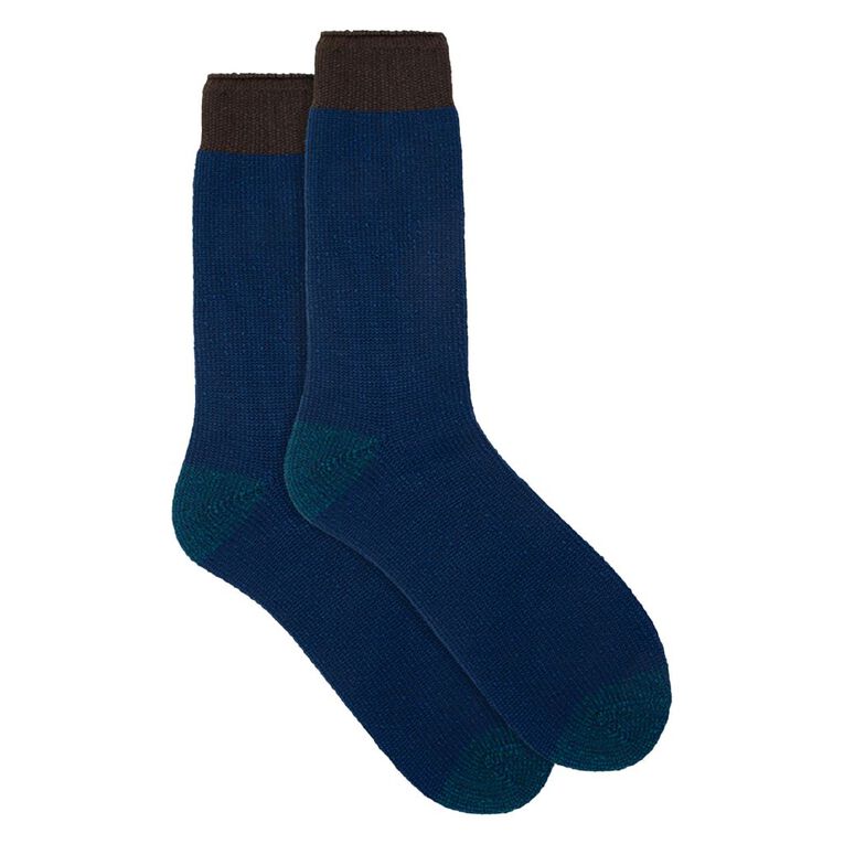 Underworks Men's Heat Bods Brushed Crew Socks 1 Pack, Navy, hi-res