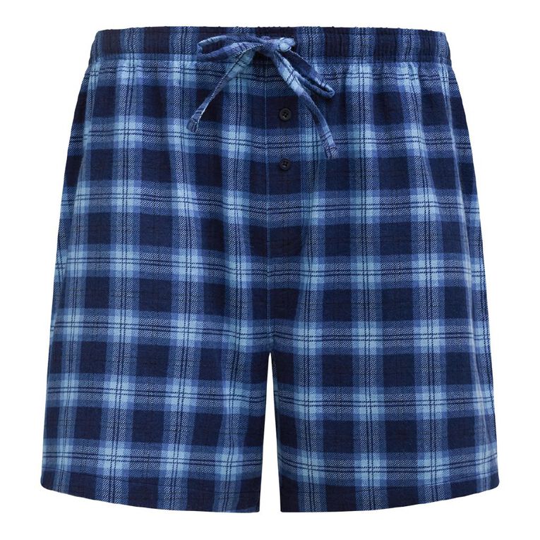H&H Men's Flanelette Pyjama Shorts, Blue Dark, hi-res