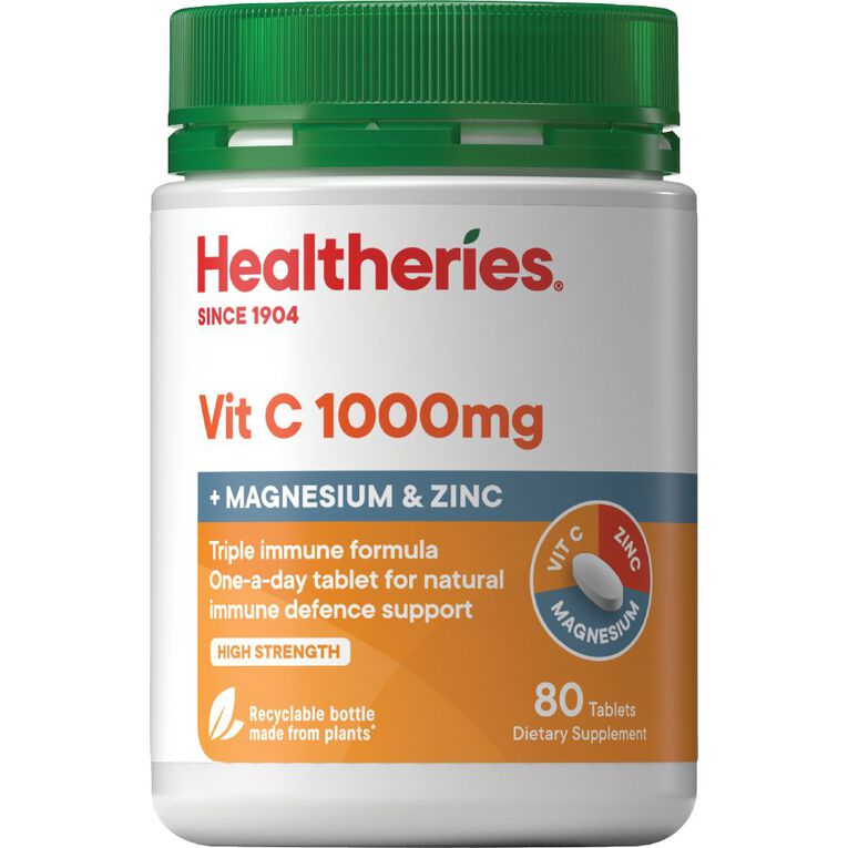 Healtheries Vitamin C 1000mg Magnesium Plus Zinc 80s, , hi-res