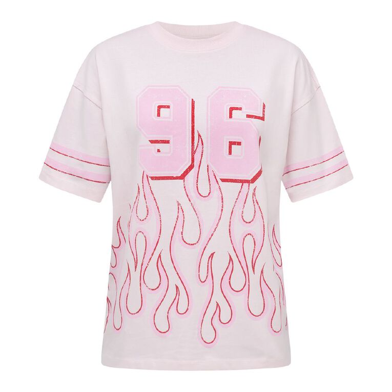 Garage Women's Short Sleeve Flame Printed Cotton Tee, Pink, hi-res