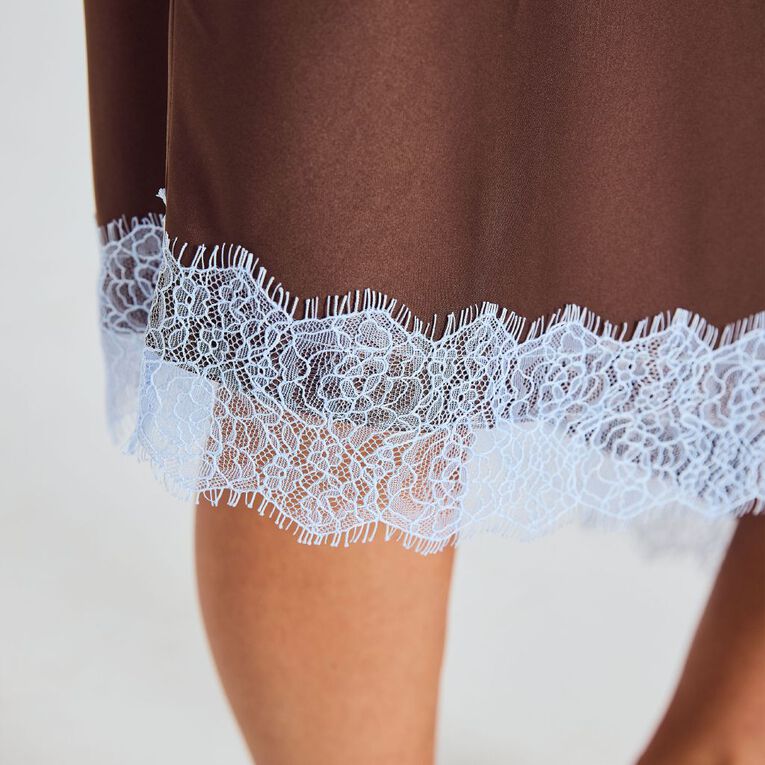 BRDRLESS Sarah Lace Trim Midi Dress, Brown Dark, hi-res