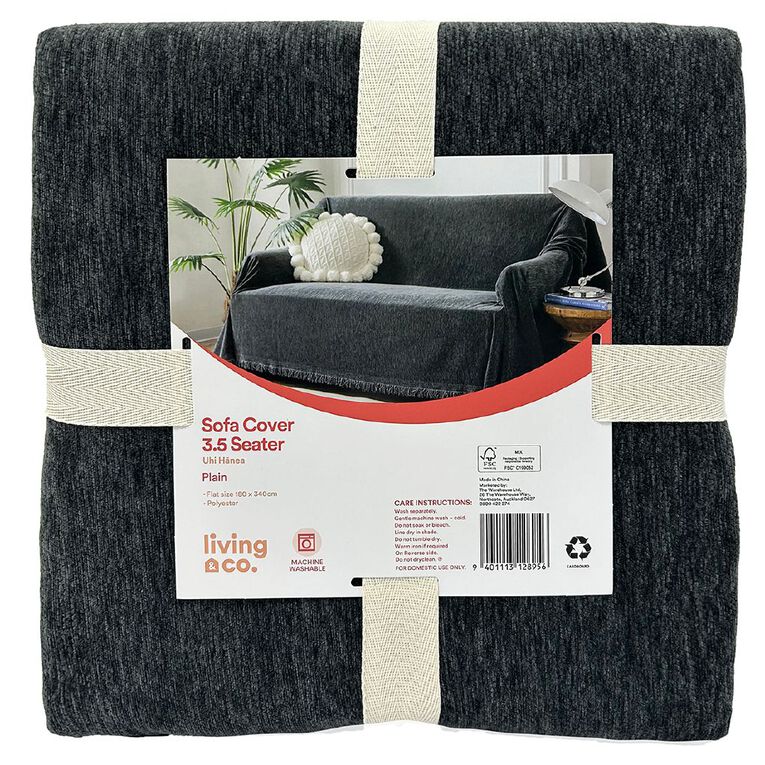 Living & Co Sofa Cover 3.5 Seater Plain Grey, , hi-res