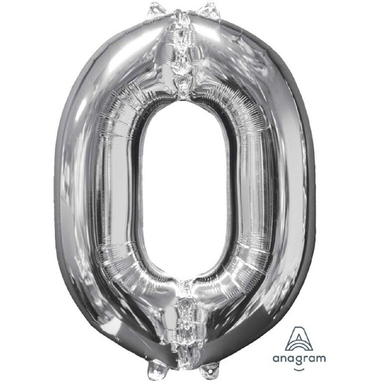 Anagram Mid-Size Shape Silver Number 0 Balloon, , hi-res