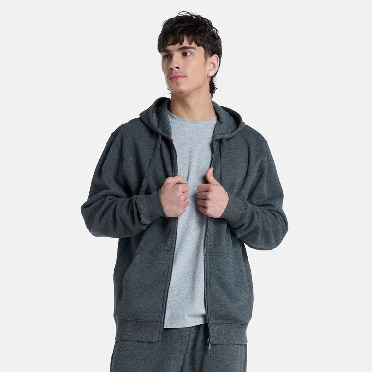 H&H Men's Zip-Thru Hooded Sweatshirt, Charcoal/Marle, hi-res