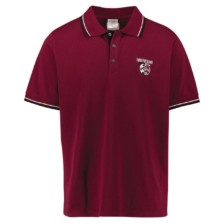 Schooltex Sylvia Park Short Sleeve Polo with Embroidery, Burgundy, hi-res