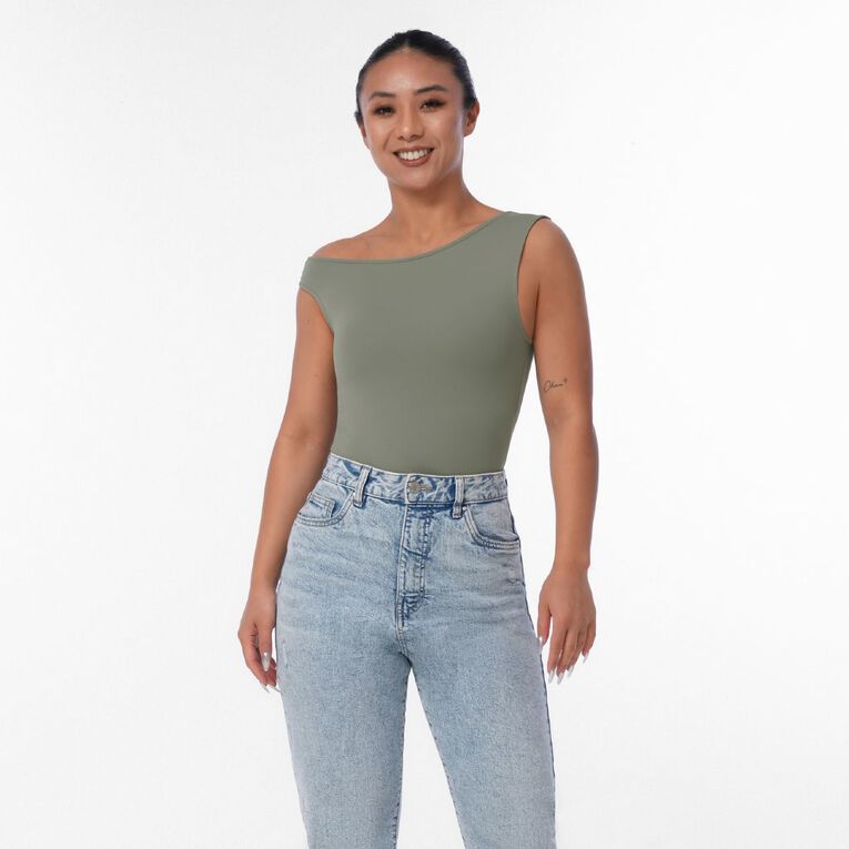 H&H Women's Contour Stretch Off Shoulder Bodysuit, Green Light, hi-res