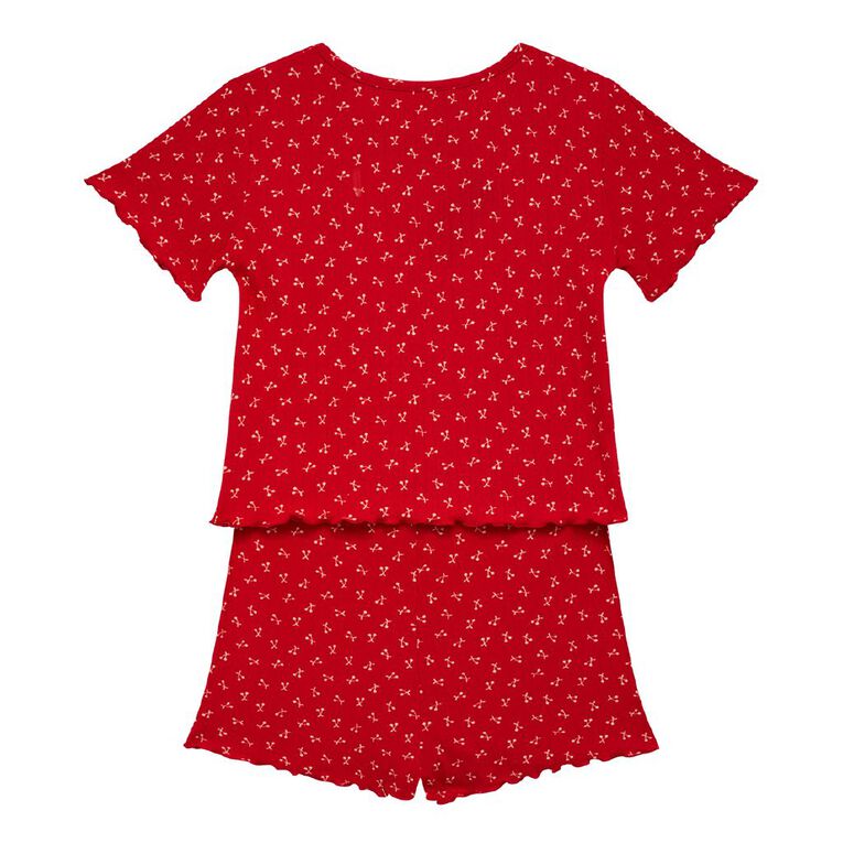 H&H Girls' Pointelle Shorts Pyjama Set, Red Mid, hi-res