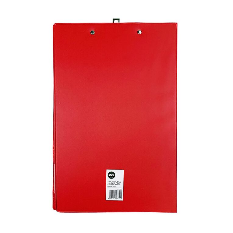 WS Clipboard Double PVC Red Mid Foolscap, , hi-res