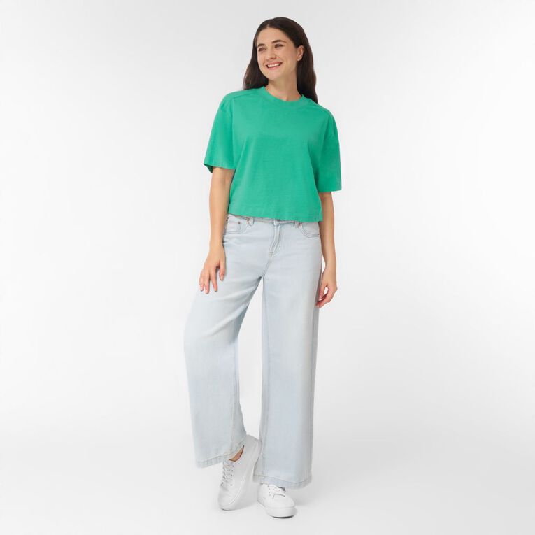 H&H Women's Cropped Boxy Tee, Green Mid, hi-res