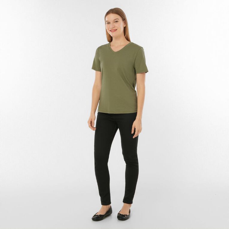 H&H Women's Short Sleeve Cotton V-Neck Tee, Green Light, hi-res