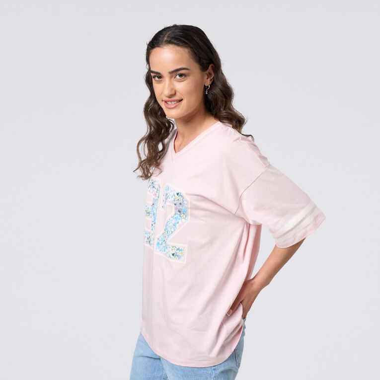 H&H Women's Amber Rixon V-Neck Drop Shoulder Tee, Pink, hi-res