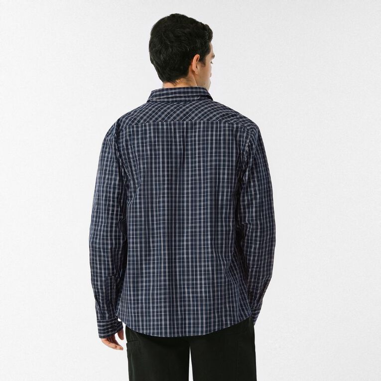H&H Men's Long Sleeve Check Shirt, Blue Dark, hi-res