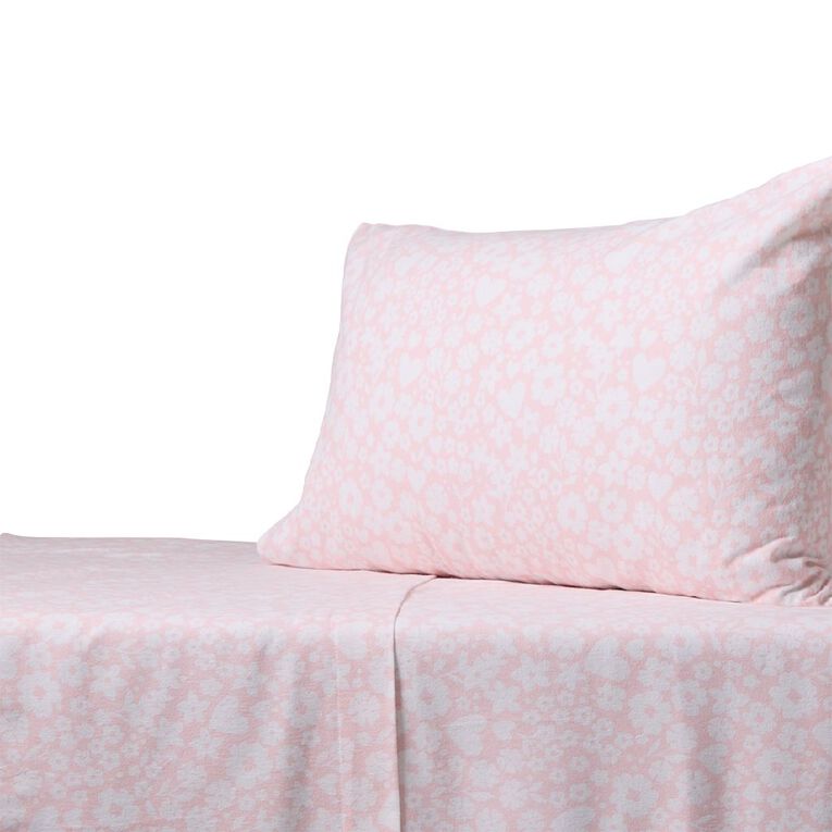 Living & Co Kids Cotton Flannelette Sheet Set Flower Pink Single, , hi-res