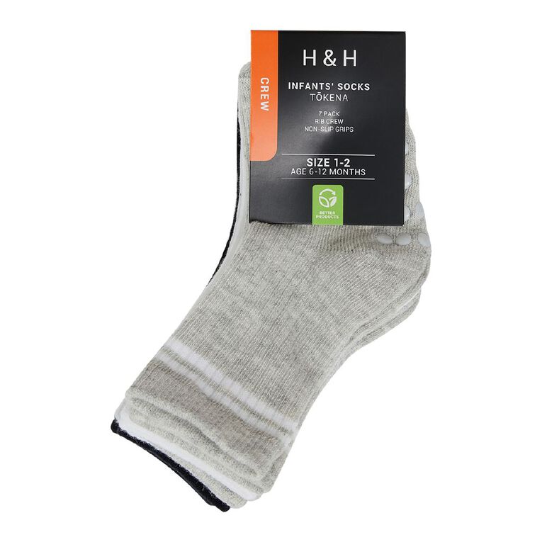 H&H Infants' Grib Rib Crew Socks 7 Pack, Black, hi-res
