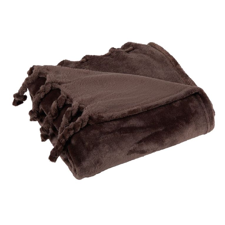 Living & Co Throw Plush Brown 127cm x 152cm, , hi-res
