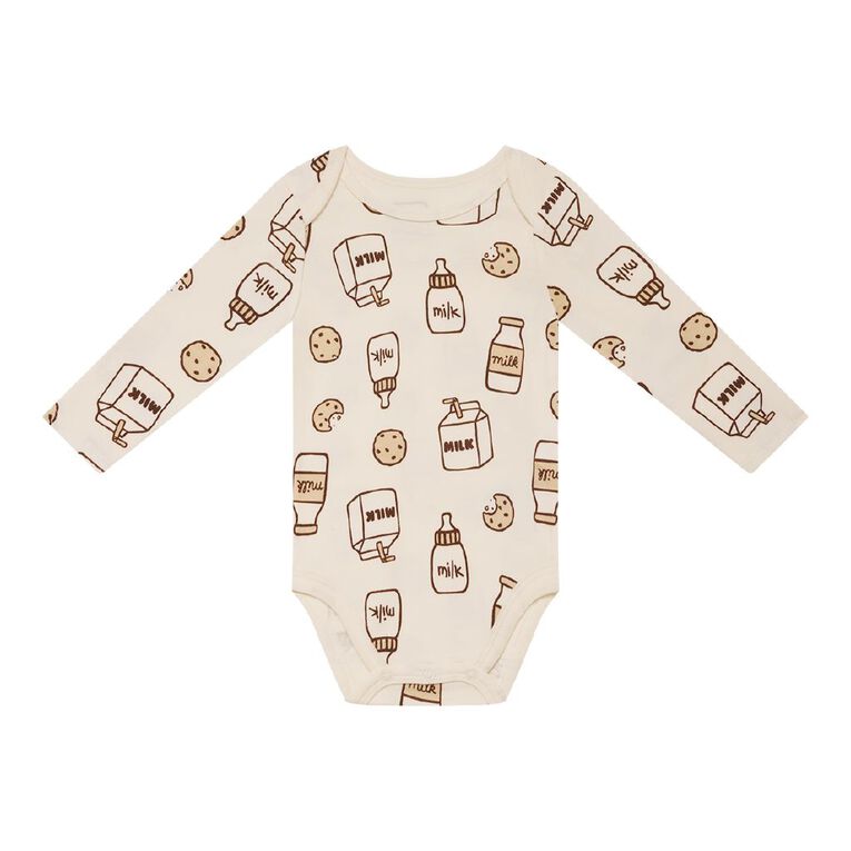 Young Original Babys' Long Sleeve Printed Bodysuit 3 Pack, Brown Dark, hi-res