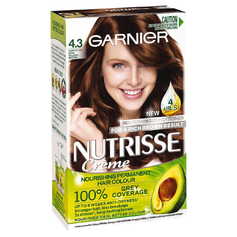 Garnier Nutrisse Permanent Creme Dark Golden Brown Cappuccino 4.3, , hi-res