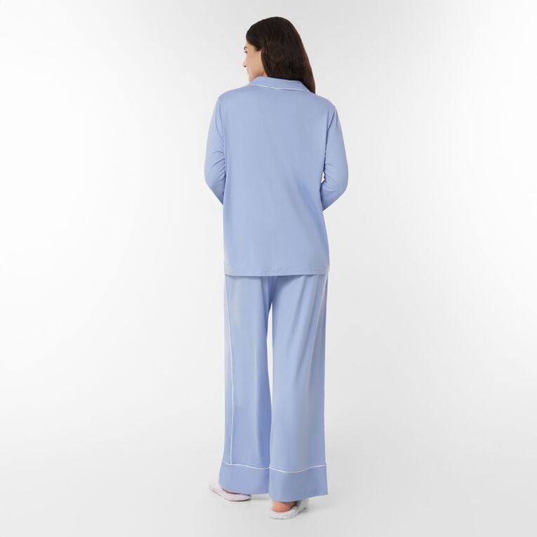 H&H Women's Comfy Button Up Pyjama Set, Blue Light, hi-res