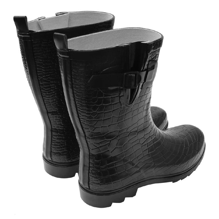 H&H Women's Croc Design 3/4 Length Gumboots, Black, hi-res