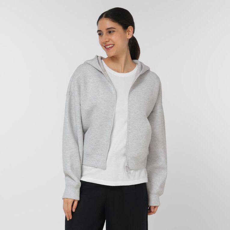 H&H Women's Zip Thru Cropped Scuba Hoodie, Silver, hi-res