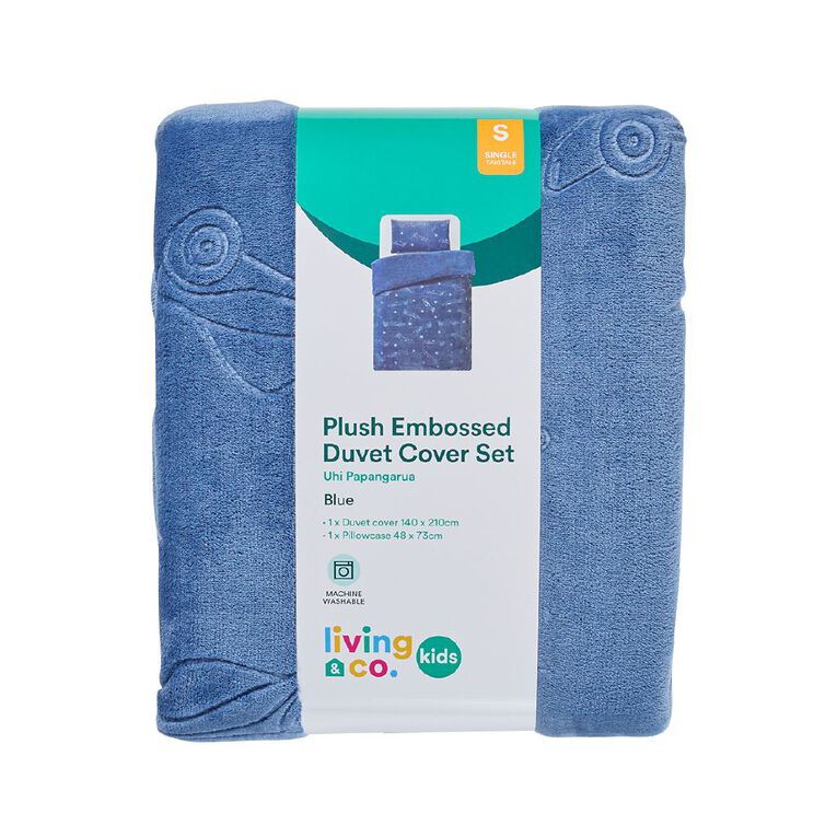 Living & Co Kids Duvet Cover Set Plush Embossed Blue Single, , hi-res
