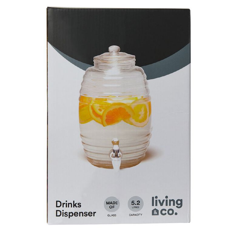 Living & Co Glass Drinks Dispenser Clear 5.2L, , hi-res