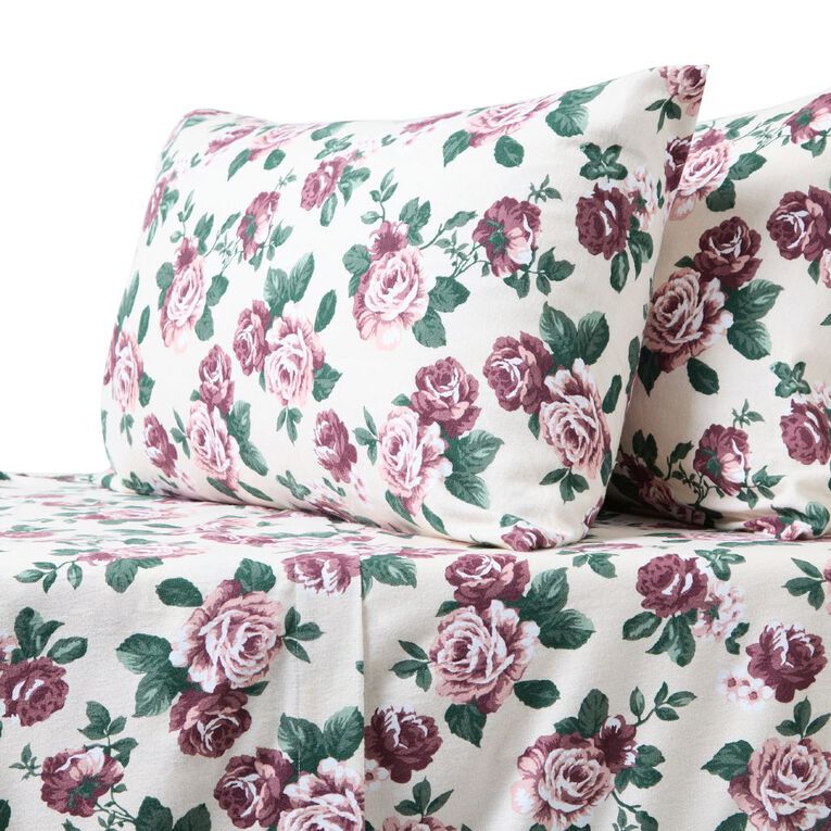 Living & Co Cotton Flannelette Sheet Set Madera Plum Queen, , hi-res