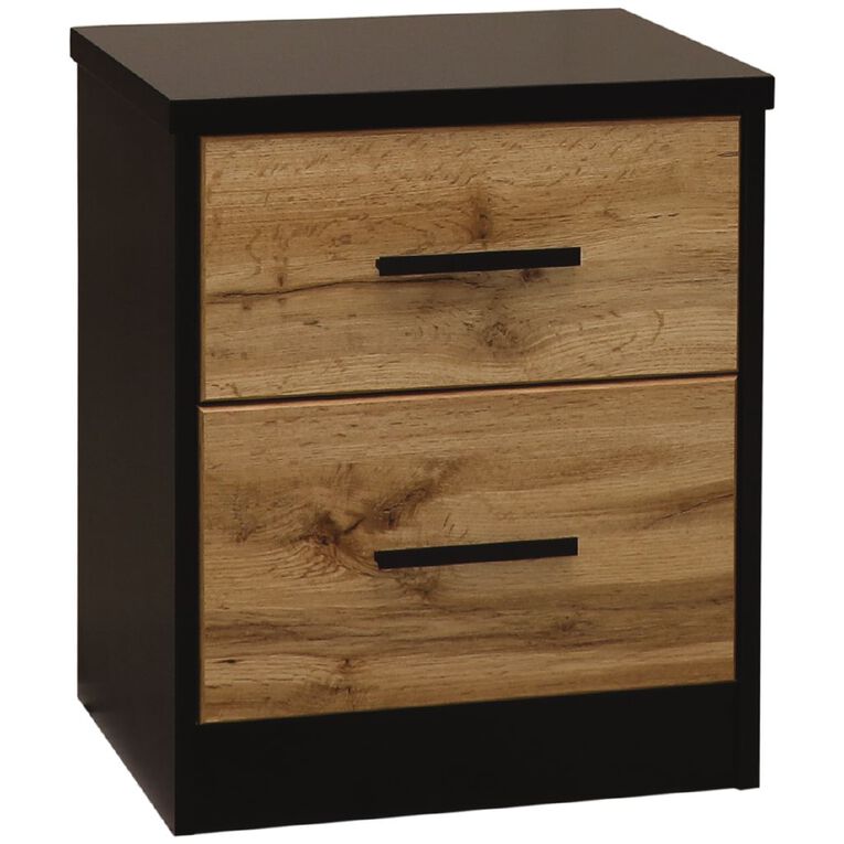 Living & Co Takiwira 2 Drawer Bedside Table Black, , hi-res
