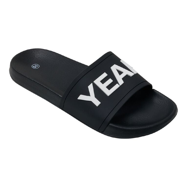 H&H Men's Slogan Slides, Black, hi-res
