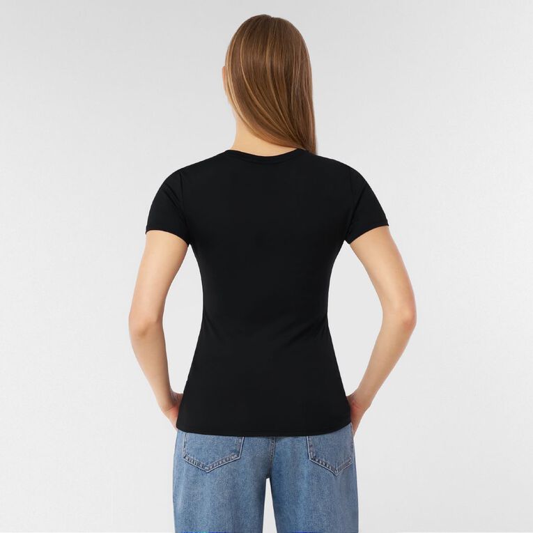 H&H Women's Longline Contour Crew Top, Black, hi-res