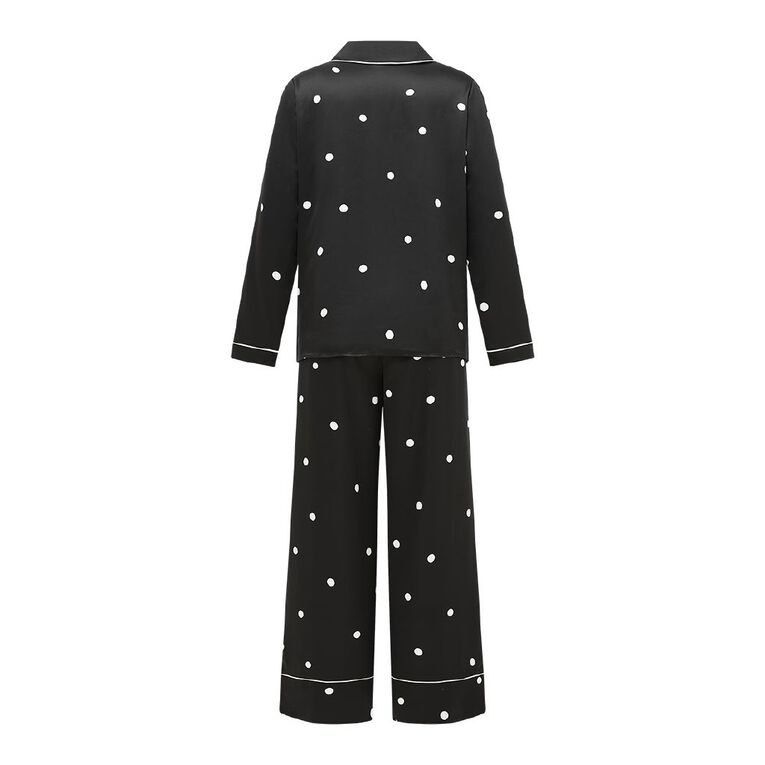 H&H Women's Satin Button Up Pyjama Set, Black, hi-res