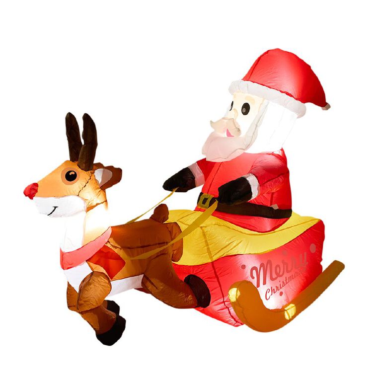 Wonderland Inflatable Santa with Reindeer Christmas Decoration 150cm, , hi-res