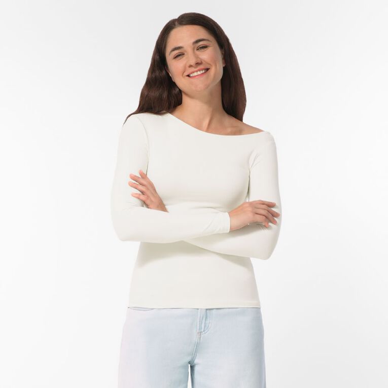 H&H Women's Contour Off Shoulder Top, White, hi-res