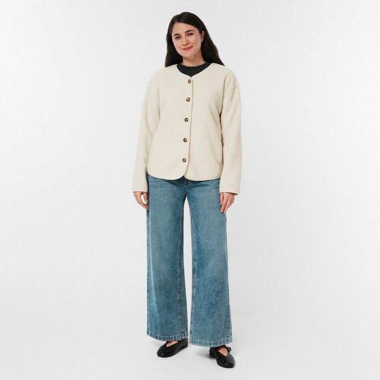 H&H Women's Teddy Sherpa Button Through Jacket, Cream, hi-res