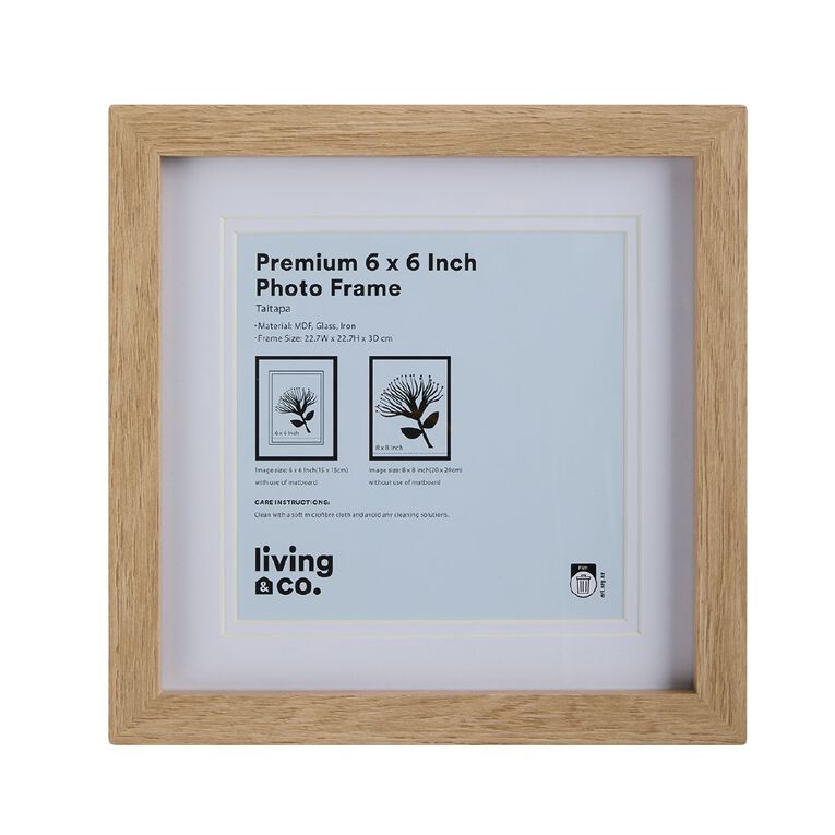 Living & Co Premium Photo Frame Natural 6in x 6in, , hi-res