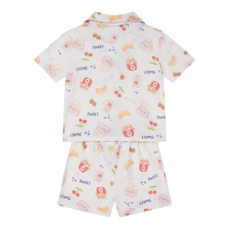 H&H Girls' Button Through Knit Pyjama Set, Cream, hi-res