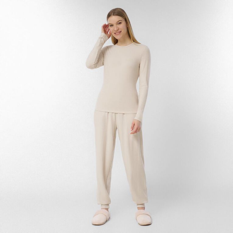H&H Women's Brushed Knit Long Sleeved Lounge Top, Cream, hi-res