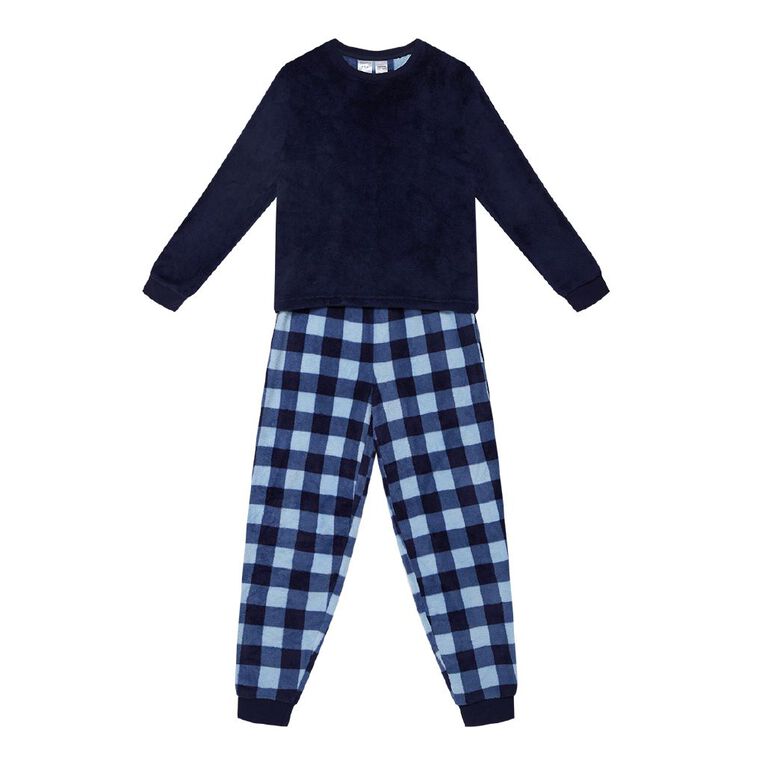 H&H Boys' Coral Fleece Pyjama Set, Blue Dark, hi-res