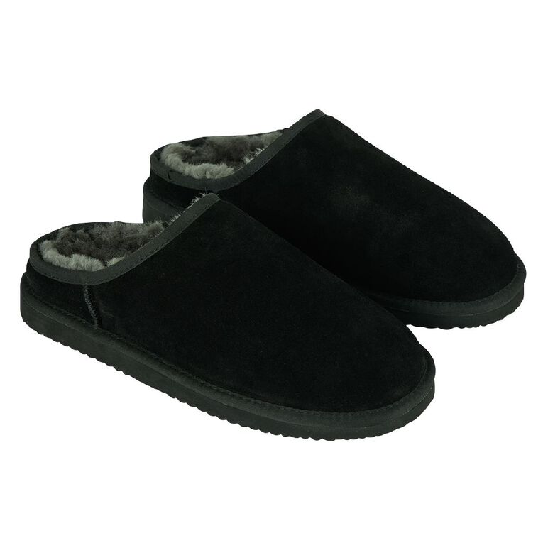 NEW ZEALAND SHEEPSKIN CO. Men's Sheepskin Lined Scuff Slippers, Black, hi-res