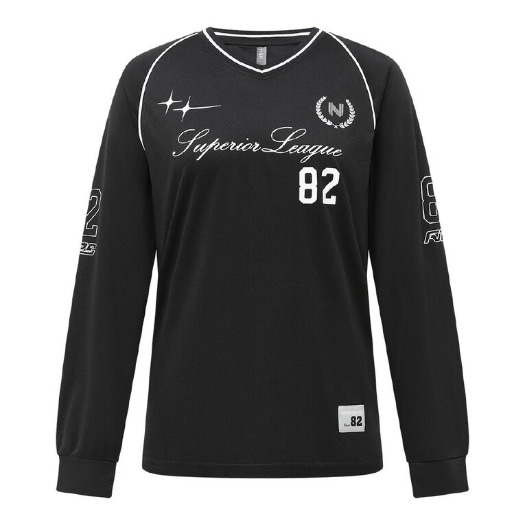 H&H Women's Long Sleeve Raglan Sports Tee, Black, hi-res