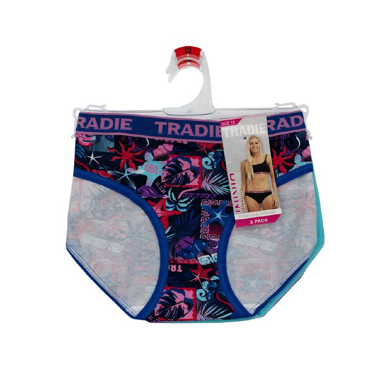 Tradie Women's Bikini Briefs 3 Pack, Blue Light, hi-res